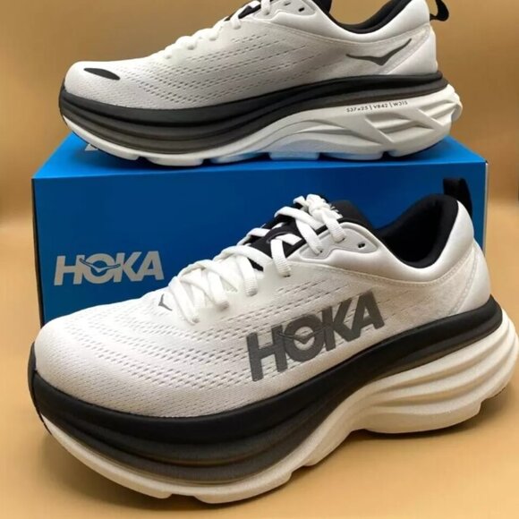 NEW HOKA Men's Bondi 8 Running Shoes Color: White/Black Shoe Width: Medium/D NWT - Picture 2 of 6